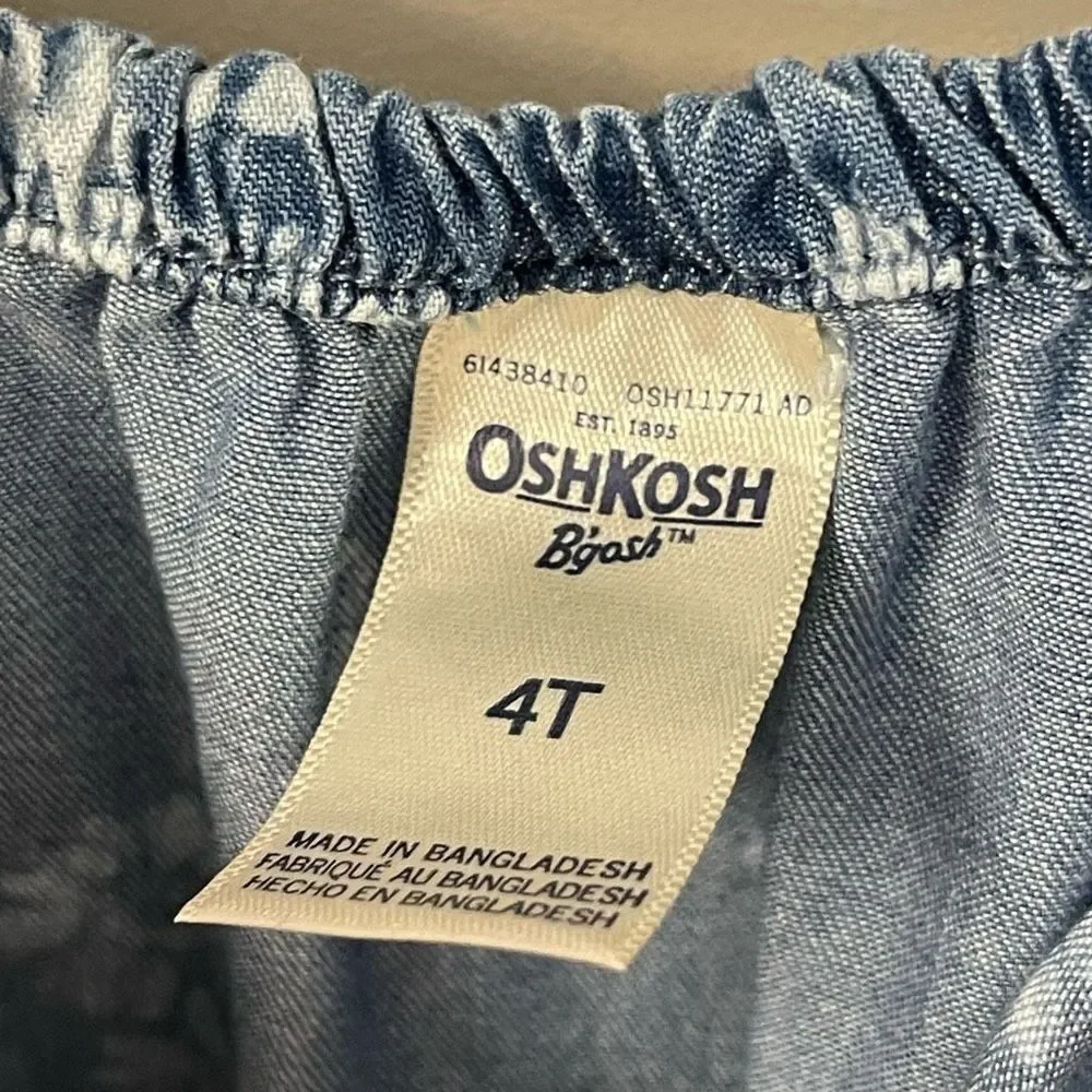 OshKosh Girls Ruffled Chambray Floral Jumper Sz 4T